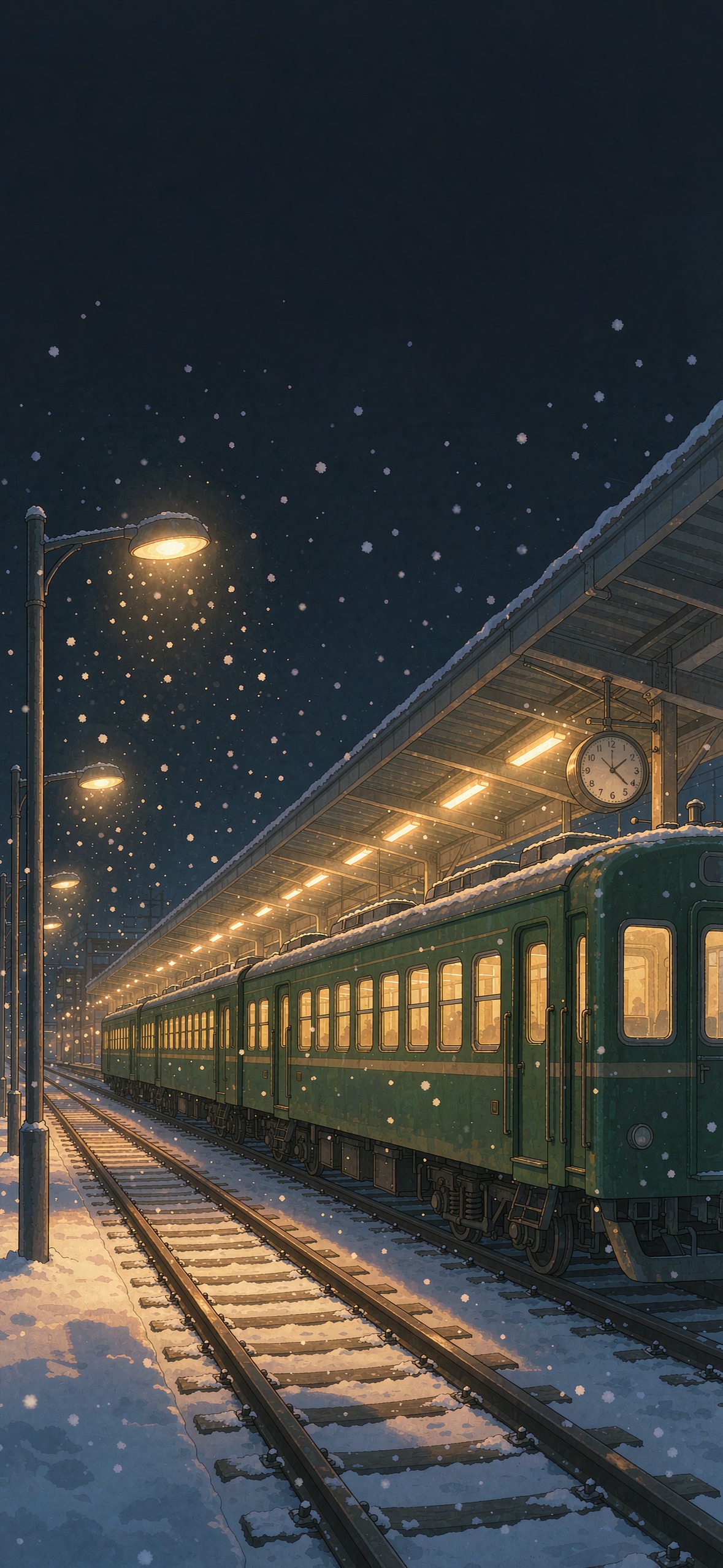 雪夜车站 · 1179×2556 动漫壁纸