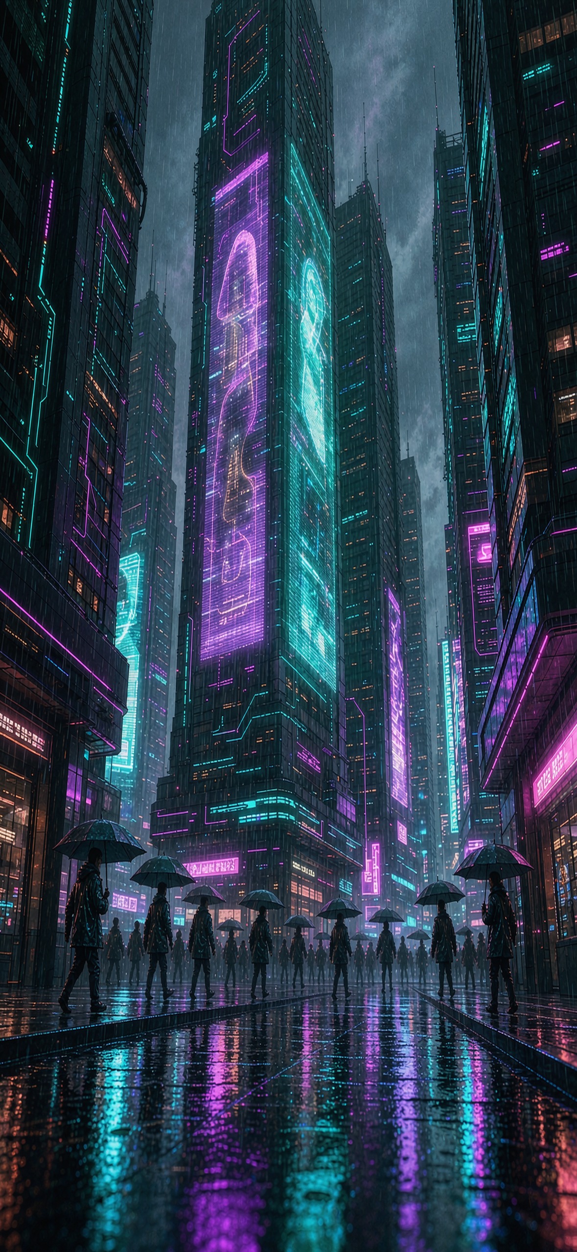 全息雨都 · 1179×2556 赛博朋克壁纸