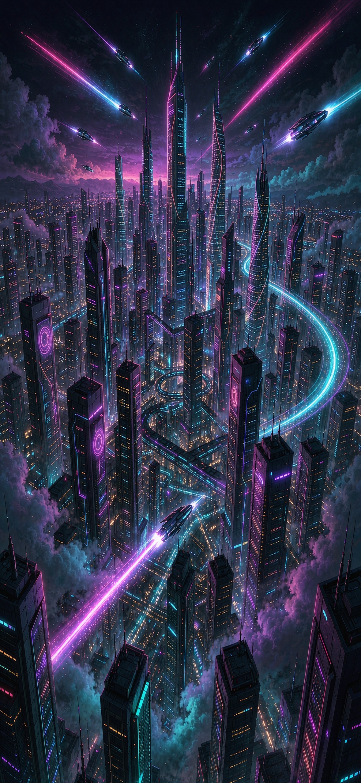 星海楼群 · 1179×2556 赛博朋克壁纸