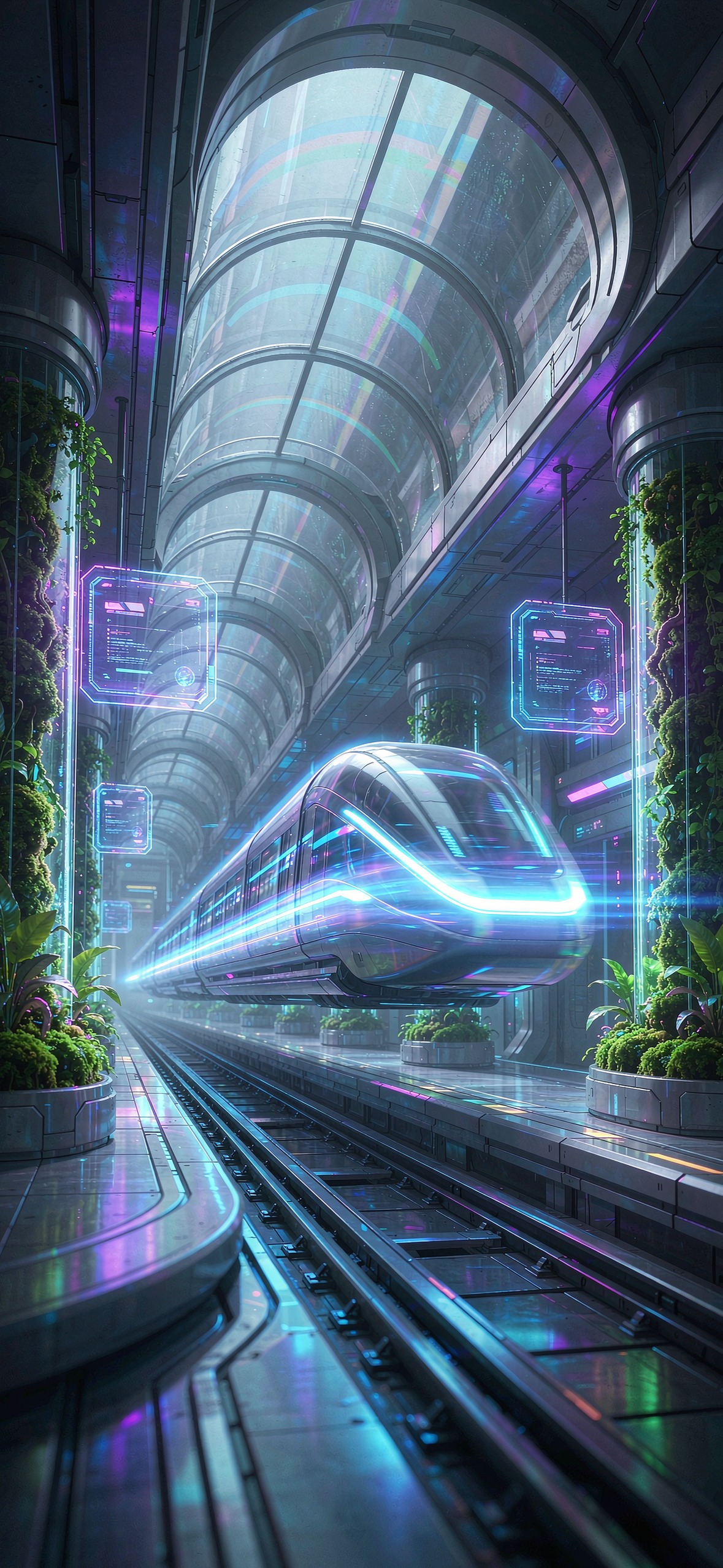 悬浮车站 · 1179×2556 赛博朋克壁纸