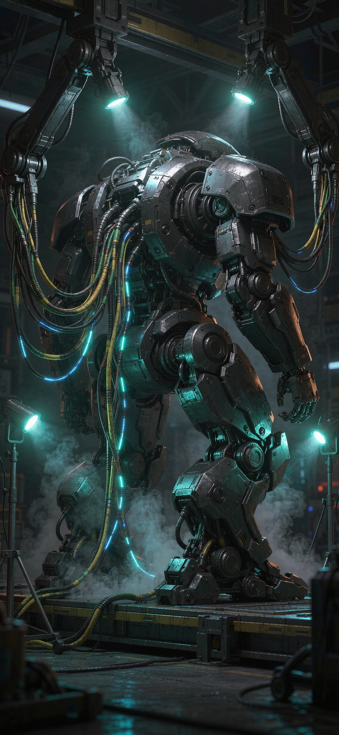 深夜机库 · 1179×2556 赛博朋克壁纸