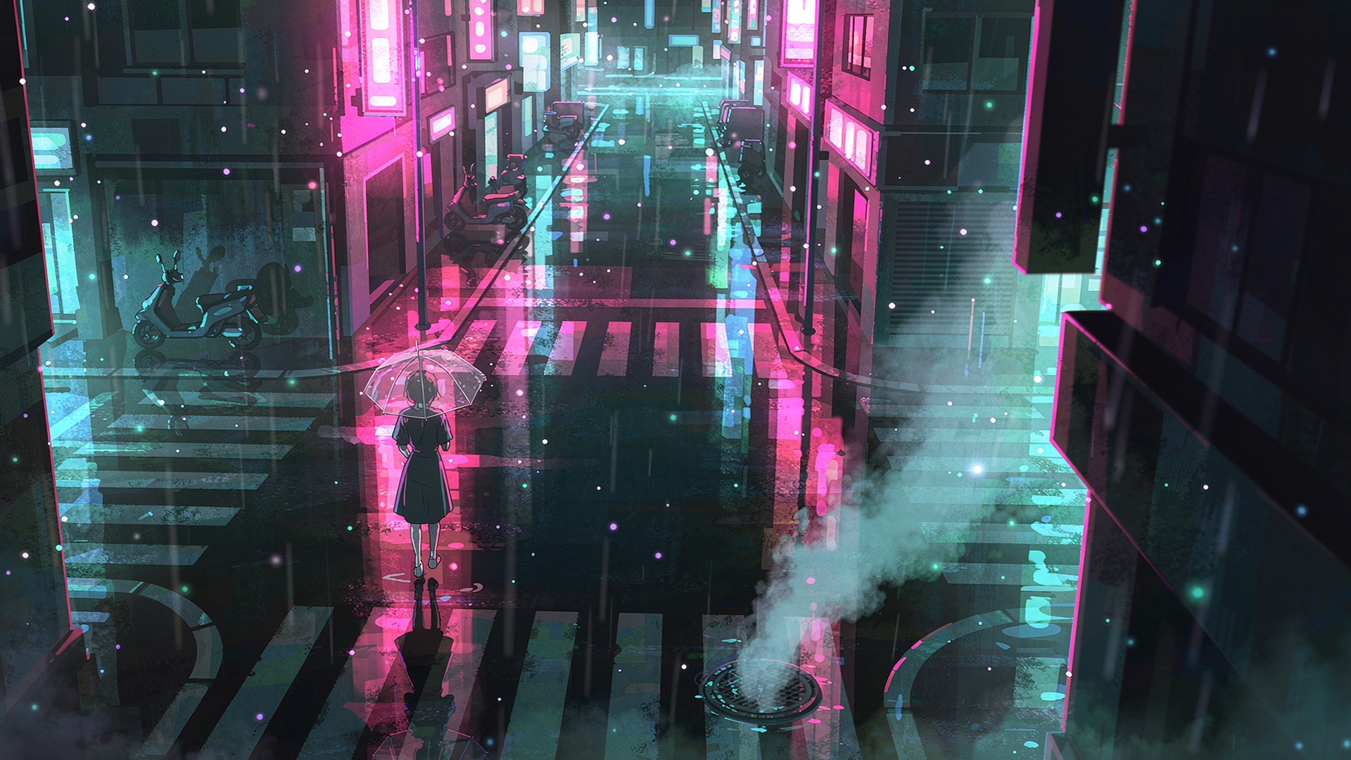 雨夜霓虹街 · 1920×1080 高清壁纸